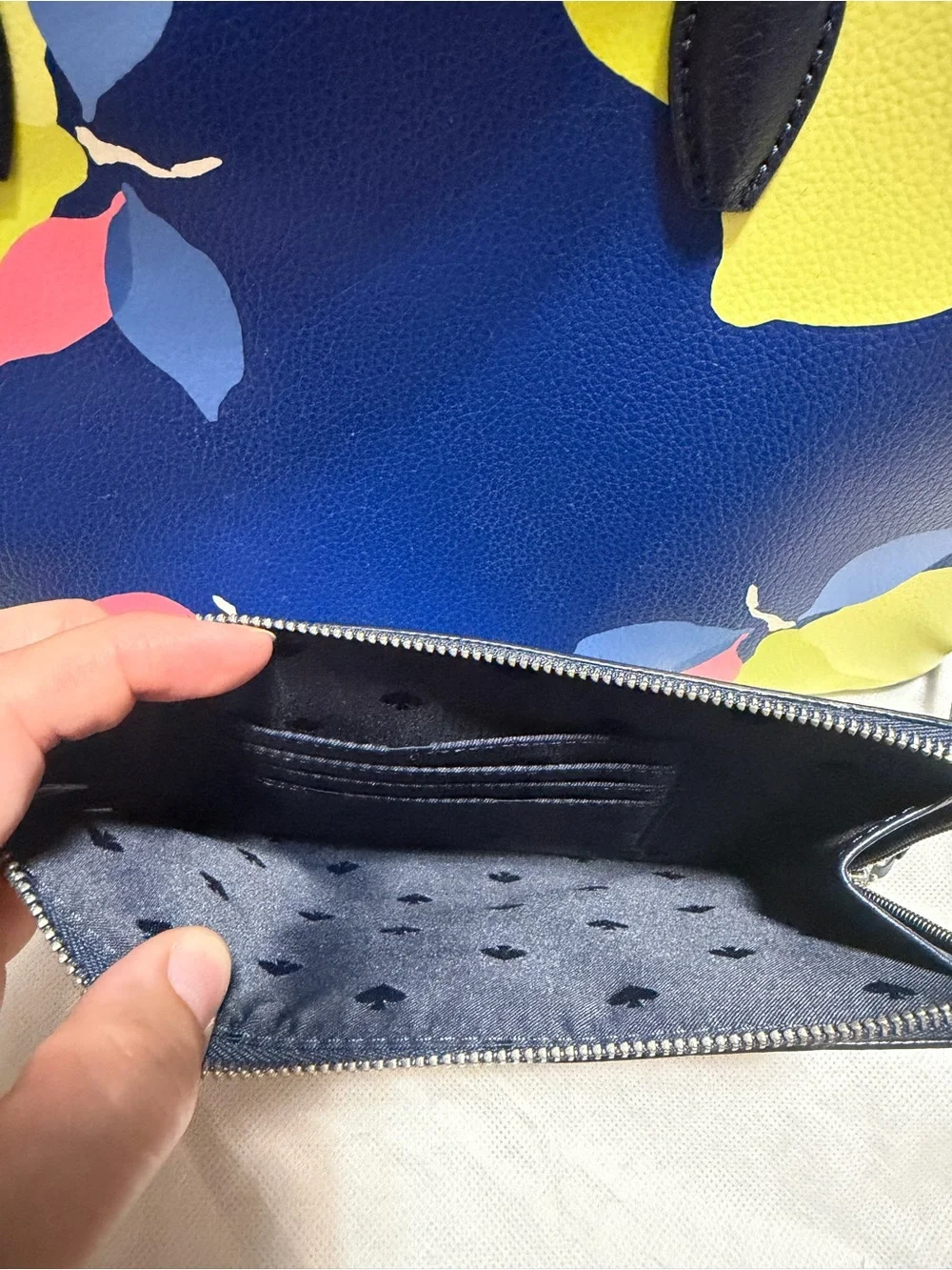 kate spade Navy Lemon-Print Tote with Matching Wristlet
